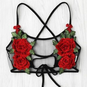 Rose Lace Up Back Bralette